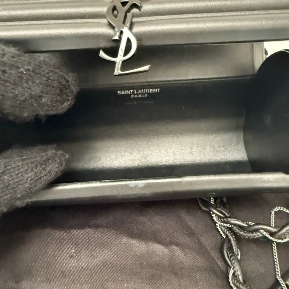 RARE SAINT LAURENT YSL Black Plexiglass Opyum Box Leather Silver Fringe Handbag - Picture 12 of 12